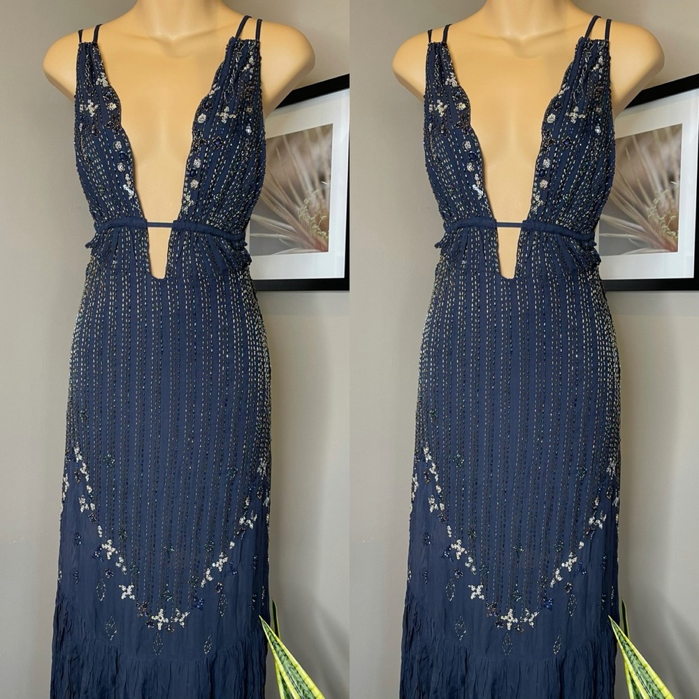 Free People Floral Sequined Beaded Gown Dress - Picture 2 of 4